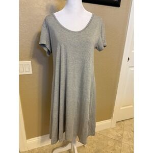 Workshop Women's Grey And White Striped Tee Shirt Dress, Medium